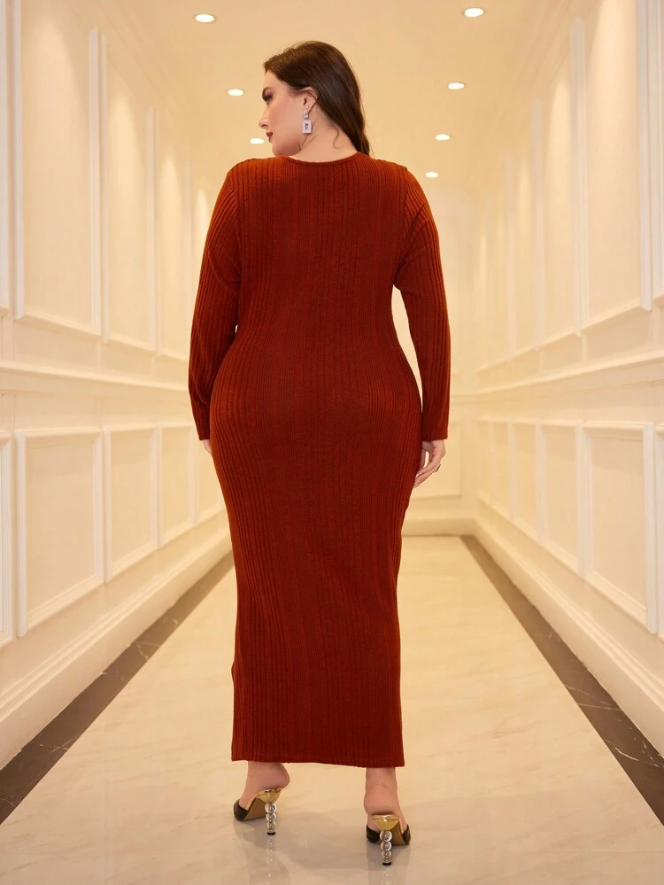Plus Size Women'S Side Slit Slim Fit Bodycon Ruched Dress