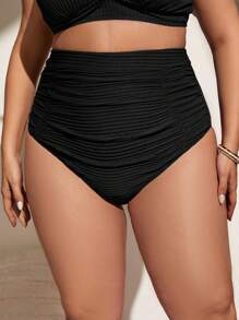 Swim Basics Summer Beach Women's Plus Size Solid Color Ruffled Bikini Bottom