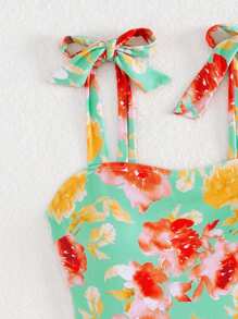 SHEIN Swim 夏季女士连体花卉印花细肩带泳衣新年 - 彩色 - 查看 5