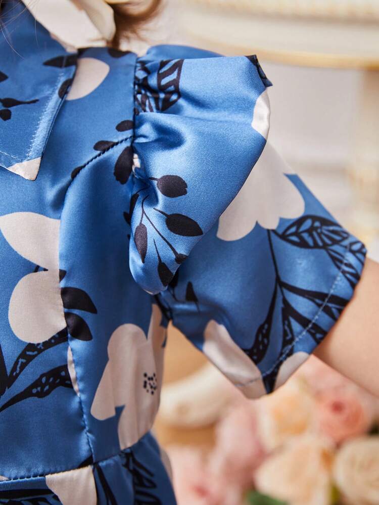 Baby Girls' Short-sleeved Dress With Floral Pattern