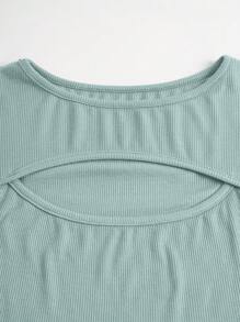 INAWLY Camiseta De Manga Larga Ajustada Con Agujeros De Color Liso Para Mujer Con Canalé