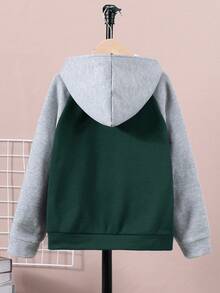 SHEIN Sudadera con capucha de colores contrastantes y gráfico con letra para niño preadolescente