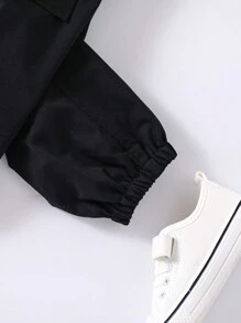 SHEIN 幼兒男童簡約休閒長褲,適用於街頭服飾,秋冬季節多用 - 黑色 - 查看 4