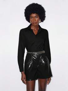 Maija 女用口袋 Pu 皮短褲 - 黑色 - 查看 4