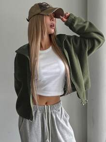 DAZY 女士拉链前开襟抽绳下摆外套，带保暖内衬 - 綠色 - 查看 4