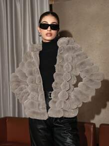 Anewsta 女士拉鍊款毛絨外套 - 卡其色 - 查看 1