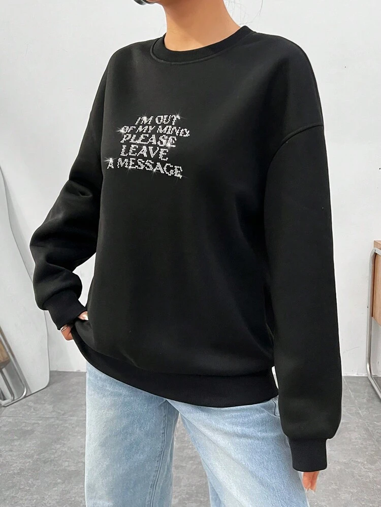 Women's Slogan Printed Drop Shoulder Sweatshirt