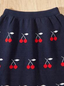 Baby Girls' Peter Pan Collar Cherry Pattern Cardigan And Knit Skirt Set - Navy Blue - View 4