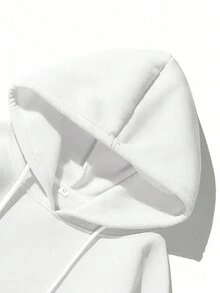 Manfinity Homme 男士字母印花宽松保暖内衬连帽衫，采用落肩袖设计 - 白色 - 查看 4