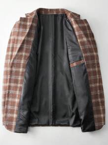 Men Plaid Single Breasted Suit Jacket - Khaki - View 4