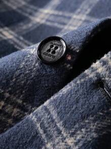 Men Plaid Turn-Down Collar Suit Jacket - Blue - View 5