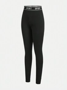 SHEIN Cô gái Giải trí Băng Letter Xà cạp - màu đen - Xem 4