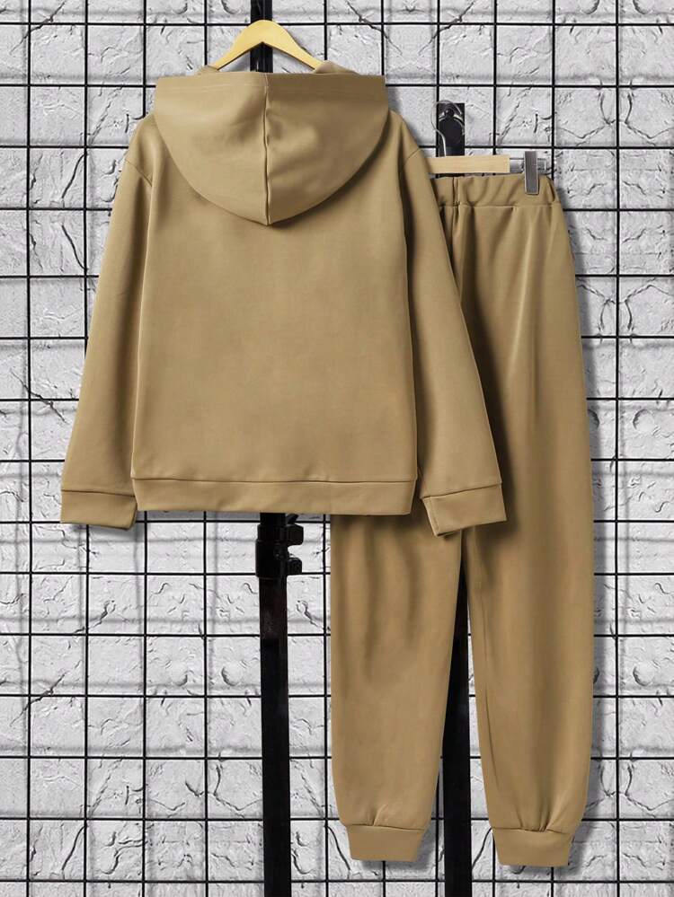 Men's Letter Embossed Hoodie And Sweatpants, Casual Streetwear Clothing Set, Spring