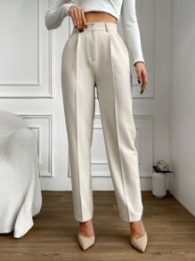 EURMUSE Women Patch Detailed Regular Pants - Beige - View 4