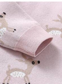 Infant Girls' Cartoon Deer Printed Sweater Romper - Pink - View 5