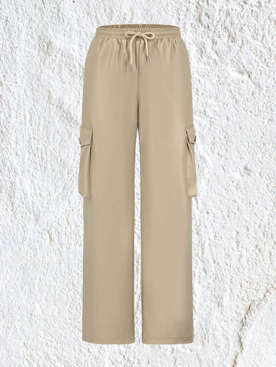 SHEIN EZwear Drawstring Waist Cargo Pants - Apricot - View 1