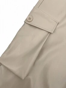 SHEIN EZwear Drawstring Waist Cargo Pants - Apricot - View 3