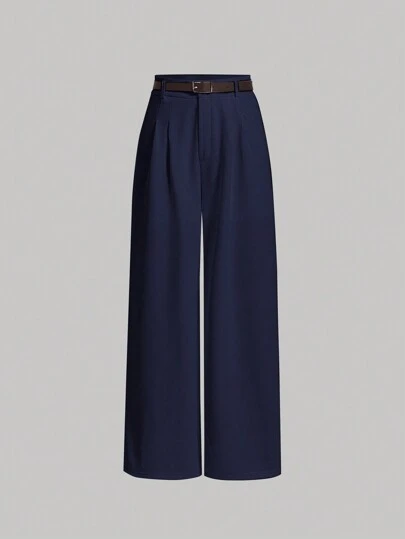 SHEIN MOD 纯色高腰直筒裤