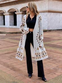 EURMUSE Của phụ nữ Thời trang Séc kim cương In ấn Mở Áo len Mở - Nhiều màu - Xem 3