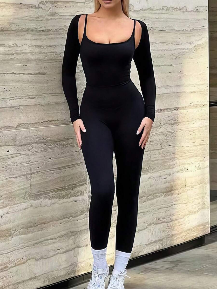 SHEIN EZwear Women'S Sleeveless Crop Top And Jumpsuit Set - Black - View 1