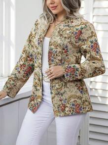 SHEIN Clasi 女士花卉印花大尺碼外套 - 米色 - 查看 1