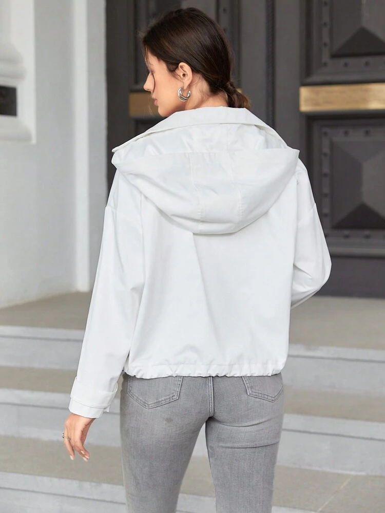 Women'S Solid Color Hooded Jacket With Stand-Up Collar Fall Cloth For Women