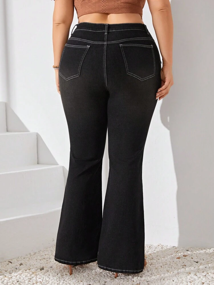 Women's Plus Size Contrast Stitching Flared Jeans
