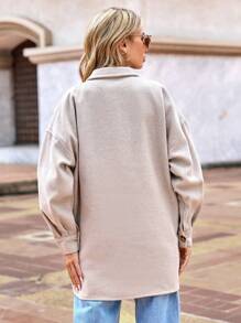 EURMUSE Drop Shoulder Pocket Patched Button Front Coat - Grey - View 2