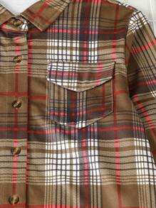 SHEIN Tween Girls' Plaid Flip Pocket Shirt And Comfortable Casual Pants Two Piece Outfit - Multicolor - View 6