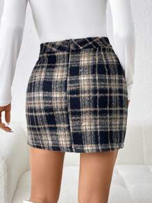SHEIN Privé Chi tiết về Flap Checkered Váy - màu đen - Xem 2
