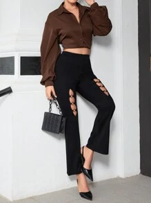 SHEIN Allurite Women's Hollow Out Buttoned Flare Pants