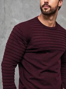 Extended Sizes 男士大尺寸純色毛衣 - 酒紅色 - 查看 3