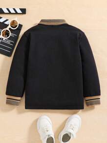 SHEIN Young Boy Casual Comfortable Deer Head Pattern Ribbed Collar Polo Shirt