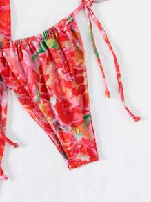 SHEIN Swim 夏季花卉印花三角比基尼套装（含沙滩裙）情人 - 彩色 - 查看 5