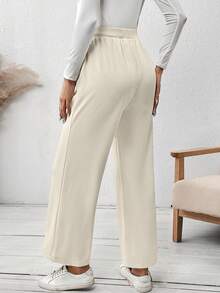 SHEIN LUNE 純色束口腰長褲 - 杏色 - 查看 2