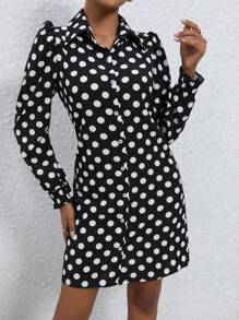 SHEIN Frenchy 波點印花泡泡袖連衣裙 - 黑與白 - 查看 4