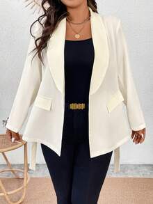 Calvaya 大尺碼純色披肩領腰繫腰帶西裝外套 - 杏色 - 查看 4