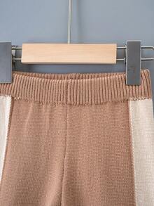 幼童男童拼色開衫毛衣褲子套裝 - 卡其色 - 查看 6