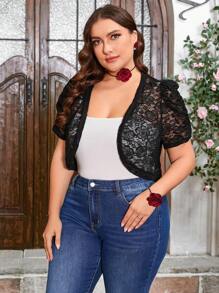 Reflora Plus Size Women Short Lace Jacket,Valentine Day Winter Fall Autumn - Black - View 6