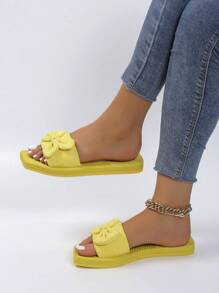 Fashionable Women's Yellow Bow Knot Decorated Suede-Like Anti-Slip Flat Heel Sandals, Beach Casual Slippers - Yellow - View 5
