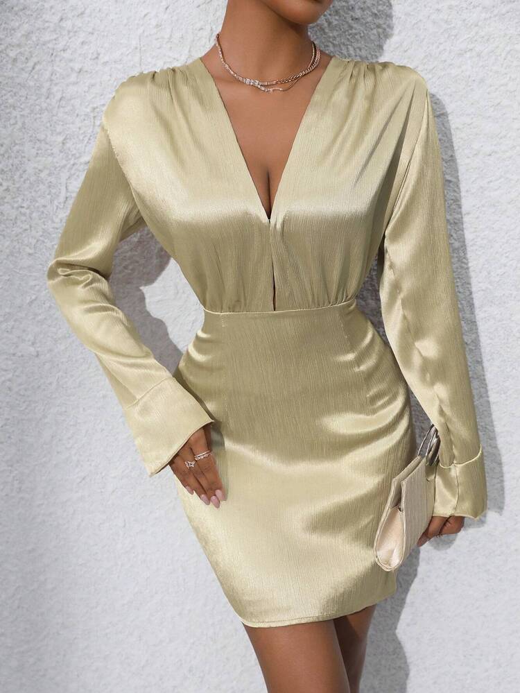 V-Neck Long Sleeve Bodycon Dress Fall Cloth For Women