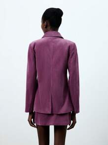 SHEIN BIZwear Ladies' Solid Color Corduroy Suit, 2pcs/Set - Purple - View 2