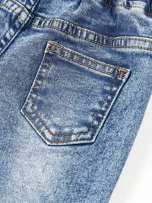 Baby Girls' Heart & Letter Pattern Washed Jeans
