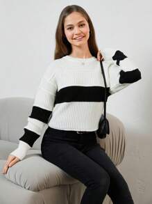 RueChic Teenage Girls' Color Block Long Sleeve Sweater