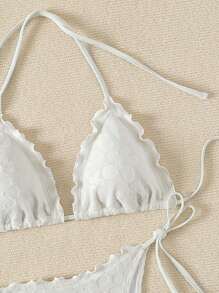 Swim Mod Frilled Edged Flower Pressed Triangle Cup Knotted Side Bikini Set Wedding Summer