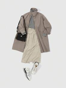 FRIFUL Túi có nắp Thả vai Áo khoác Trench - màu xanh lá - Xem 9