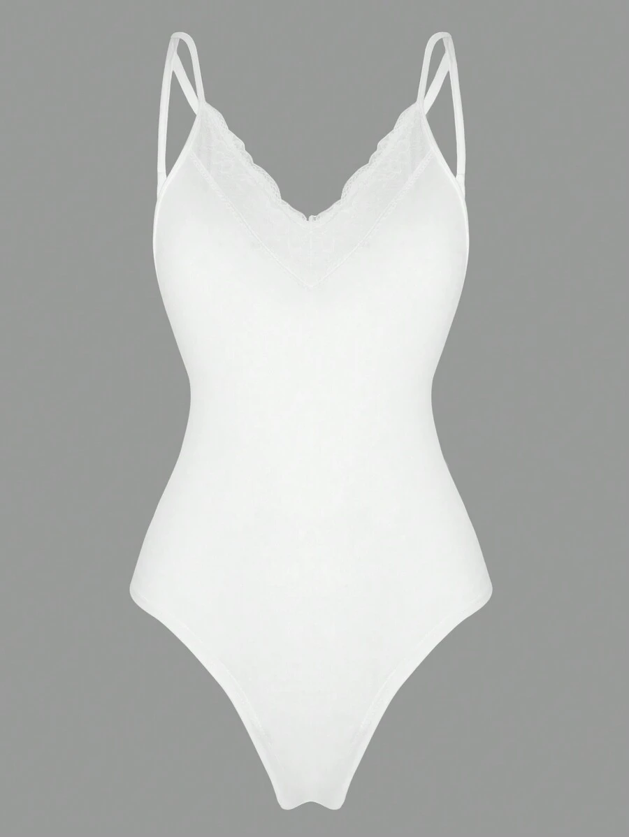 Celure Plus Size Women'S Lace Patchwork Halter Bodysuit - White - View 1