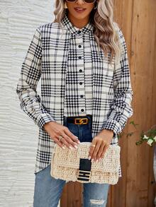 SHEIN Frenchy Ladies' Houndstooth Shirt - Apricot - View 3