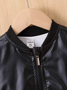 嬰兒男童pu皮革棒球外套 - 黑色 - 查看 3