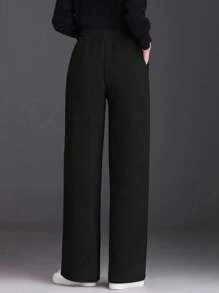 Vibekara 大码男式贴布细节保暖内衬长裤，冬季 - 黑色 - 查看 2